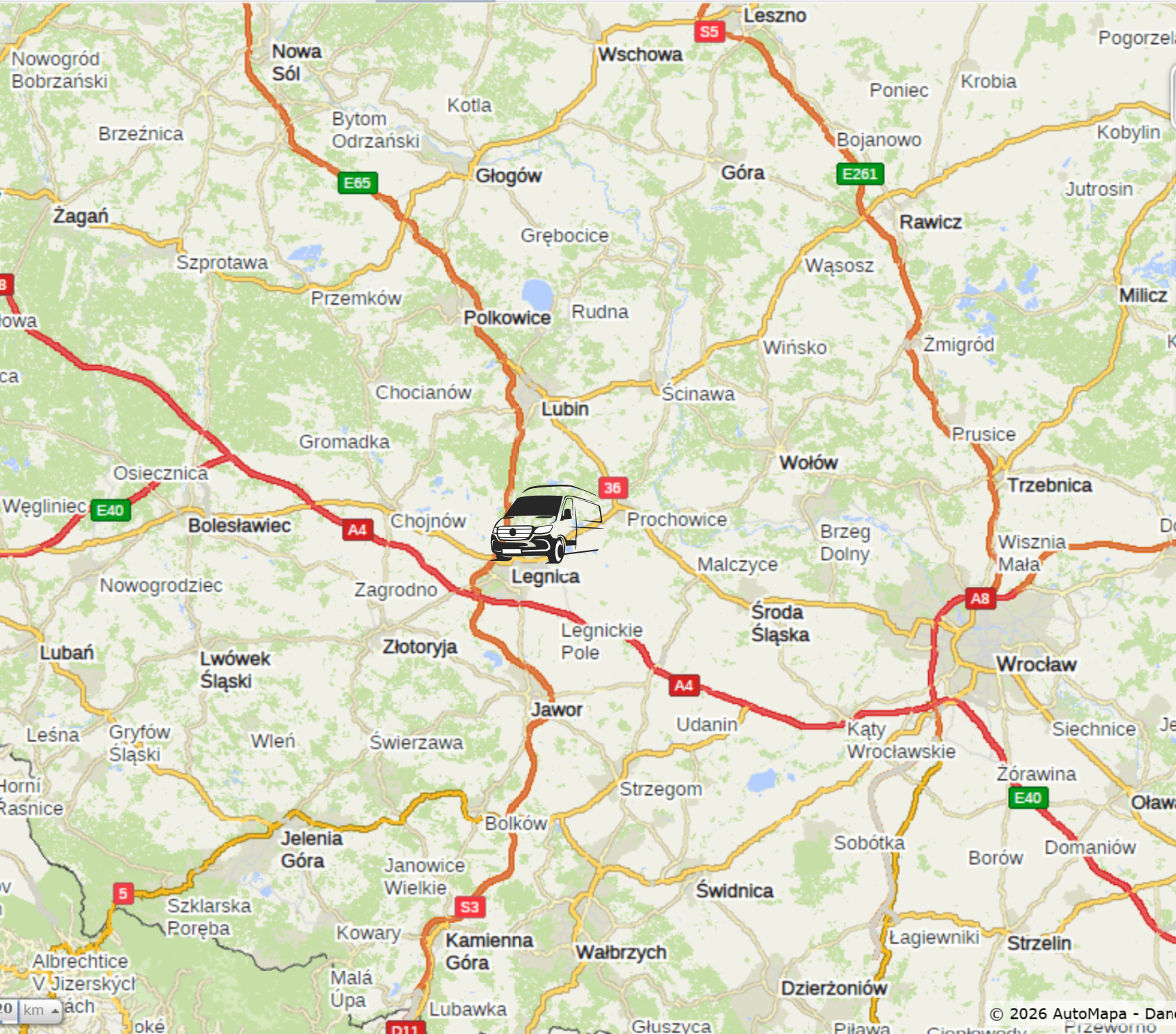 Mapa z lokalizacją wypożyczalni bus dostawczy w Legnicy